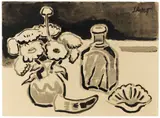 Stillleben mit Blumen, Flasche und Muscheln by Karl Schmidt-Rottluff, 1957, Brush and India ink drawing, sold Dec 2013