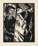 Drei am Tisch by Karl Schmidt-Rottluff, 1914, Woodcut, sold Dec 2013