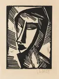 Weiblicher Kopf by Karl Schmidt-Rottluff, 1915, Woodcut, sold Dec 2013