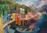 Heinrich Ehmsen, Küstenort am See in Dalmatien, 1930, Oil on canvas