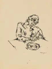 Schwimmer Max, Karges Mahl, 1910, Pen and India ink drawing