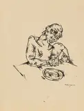 Schwimmer Max, Karges Mahl, 1910, Pen and India ink drawing