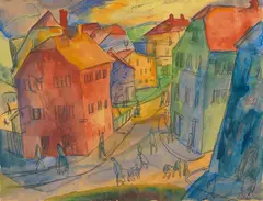 Kleinstadtstraße by Fritz Schaefler, 1918, Watercolor, sold Dec 2013