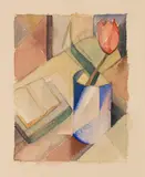 Anta (Antonia) Rupflin, Eine rote Tulpe im blauen Glas, 1925, Watercolor