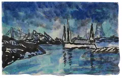 Hans Fehr, Hafeneinfahrt, 1928, Watercolor