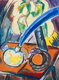 Annemarie Jacob, Stillleben mit Federkiel, 1920, Gouache