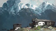 Oskar Mulley, Bergbauernhof, 1920, Oil on canvas