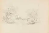 Carl Blechen, Die römischen Bäder im Park von Sanssouci, 1835, Pencil drawing