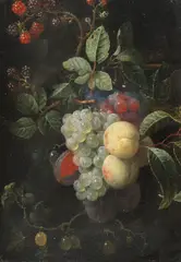 Joris van Son, 2 Pendants: Weintrauben mit Pfirsichen, Pflaumen und Brombeeren, 1650, Oil on canvas