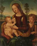 Lorenzo di Credi, Umkreis - Madonna mit Kind und dem Johannesknaben, Oil on panel
