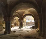 Carl Hasenpflug, Klosterhof im Schnee, 1840, Oil on panel