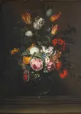 Jan Pieter Brueghel, Blumenbouquet in einer venezianischen Glasvase, 1650, Oil on canvas
