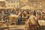 Johann Nepomuk Geller, Marktszene, 1900, Oil