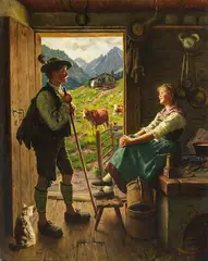 Emil Rau, Besuch auf der Alm, 1880, Oil on canvas