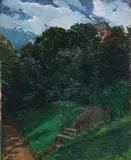 Wilhelm Trübner, Schlosspark Lichtenberg mit Bank (Odenwald)