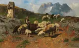 Christian Mali, Hirtenjunge mit Schafen im Gebirge