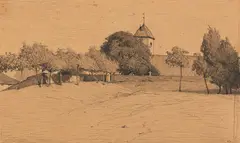 Blick auf Worpswede by Otto Modersohn, 1891, Pen and India ink drawing, sold Nov 2013