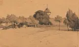 Otto Modersohn, Blick auf Worpswede, 1891, Pen and India ink drawing