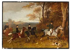 Emil Adam, Ausritt am Waldesrand, 1887, Oil on paper