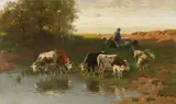 Christian Mali, Vieh mit Hirte an der Furt