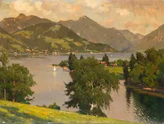 Otto Strützel, Blick auf den Tegernsee von Westen aus, Oil on canvas