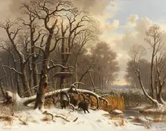 Wilhelm Reinhardt, Wildschweinrotte im verschneiten Winterwald, 1838, Oil on canvas