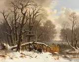 Wilhelm Reinhardt, Wildschweinrotte im verschneiten Winterwald, 1838, Oil on canvas