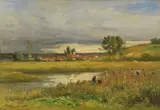 Antoine Guillemet, Landschaft mit Dorf und Fluss, 1870, Oil on canvas