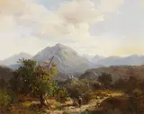 Bernhard Mühlig, Berglandschaft mit Burg und Personen, 1857, Oil on canvas