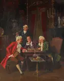 Albert Julius Franke, Beim Schachspiel, 1905, Oil on panel