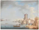 Johan Christoph Dietzsch, Zugeschrieben - Südländische Hafenlandschaft, Gouache