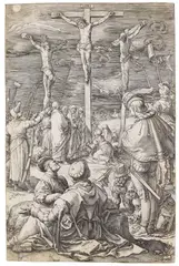 Hendrick Goltzius, Kreuzigung (Kalvarienberg Golgotha), 1596, Engraving