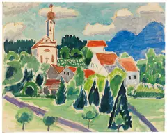 Gabriele Münter, Kirche im Dorf, Murnau, 1930, Oil