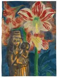 Stillleben mit Amaryllis und Madonnenfigur by Emil Nolde, 1925, Watercolor, sold Jun 2013