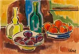 Stillleben mit Obstschalen und Flaschen by Karl Schmidt-Rottluff, 1953, Watercolor, sold Jun 2013