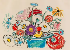 Gabriele Münter, Bunter Blumenstrauß, 1959, Gouache