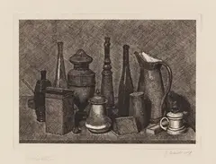 Giorgio Morandi, Grande natura morta con la lampada a destra, 1928, Etching