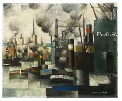 Pierre Hodé, Dans le port de Rouen, 1925, Oil on canvas