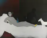 Paul Wunderlich, Olympia with dog II, 1977, Acrylic