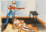 Max Pechstein, Geschwisterakte mit Lautenspieler, 1913, Watercolor