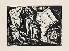 Daasdorf by Lyonel Feininger, 1918, Woodcut, sold Jun 2013