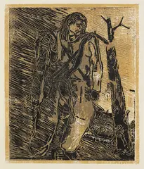 Partisan by Georg Baselitz, 1966, Woodcut in colors, sold Jun 2013