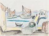 Anlegestelle am Strom - Maasholm an der Schlei by Karl Schmidt-Rottluff, 1955, Chalk drawing, sold Jun 2013