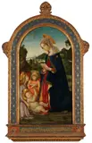 Francesco Botticini, Zugeschrieben - Anbetung Mariens mit zwei Engeln, Oil on panel