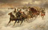 Adolf Baumgartner-Stoiloff, 2 Pendants: Kosakischer Reiterzug im Winter, 1900, Oil on panel