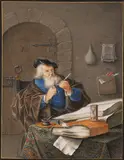 Joachim Henne, Gelehrter im Studierzimmer, 1717, Gouache