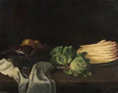 Josef Mühlbeck, Stillleben mit Spargel, 1922, Oil on panel