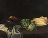Josef Mühlbeck, Stillleben mit Spargel, 1922, Oil on panel
