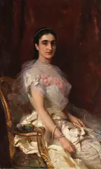 Konstantin Makovsky, Porträt einer eleganten Dame mit Fächer, 1883, Oil on canvas