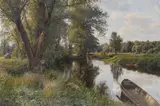Sommerlandschaft mit Flussaue by Peder (Peder Mørk Mønsted) Mönsted, 1911, Oil on canvas, sold May 2013